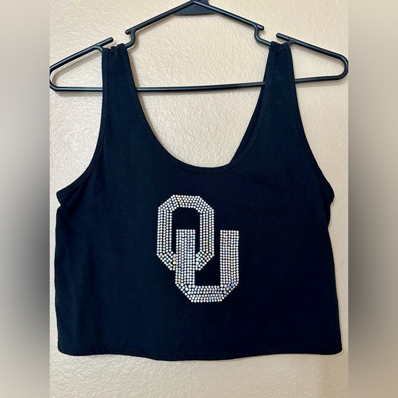 GK Elite OU Sooners University of Oklahoma Black Crop Tie Back Tank Top - Picture 1 of 5